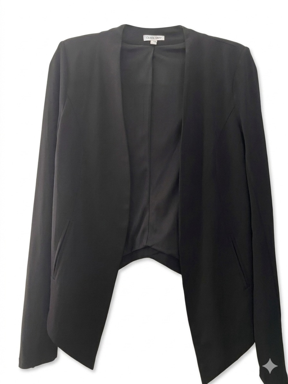 Olivia Grey Women's Black Open-Front Tuxedo style Blazer High Low hem size small